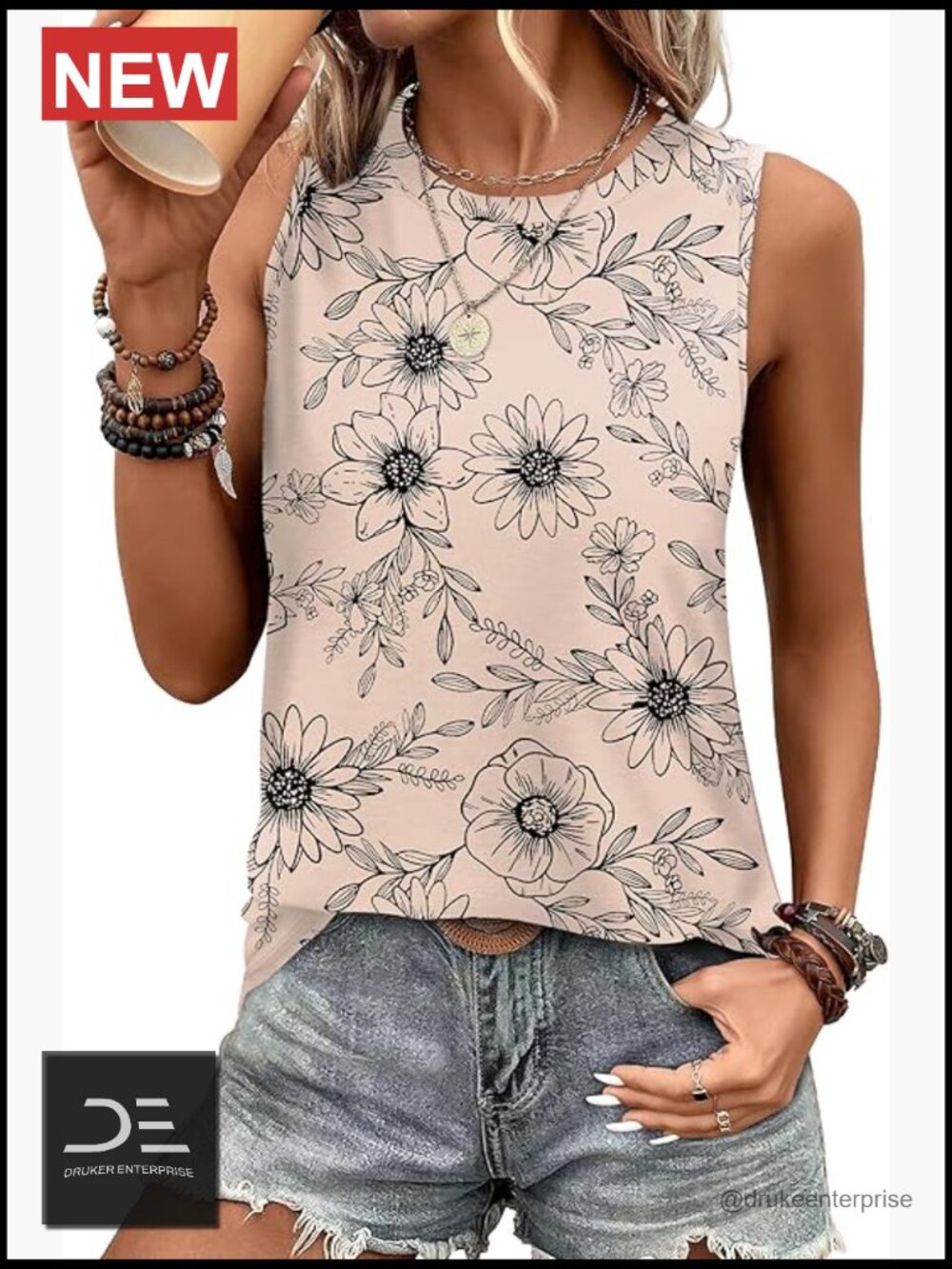 Polyester Spandex Eyelet Tank Top Loose Fit Sleeveless Crew Neck